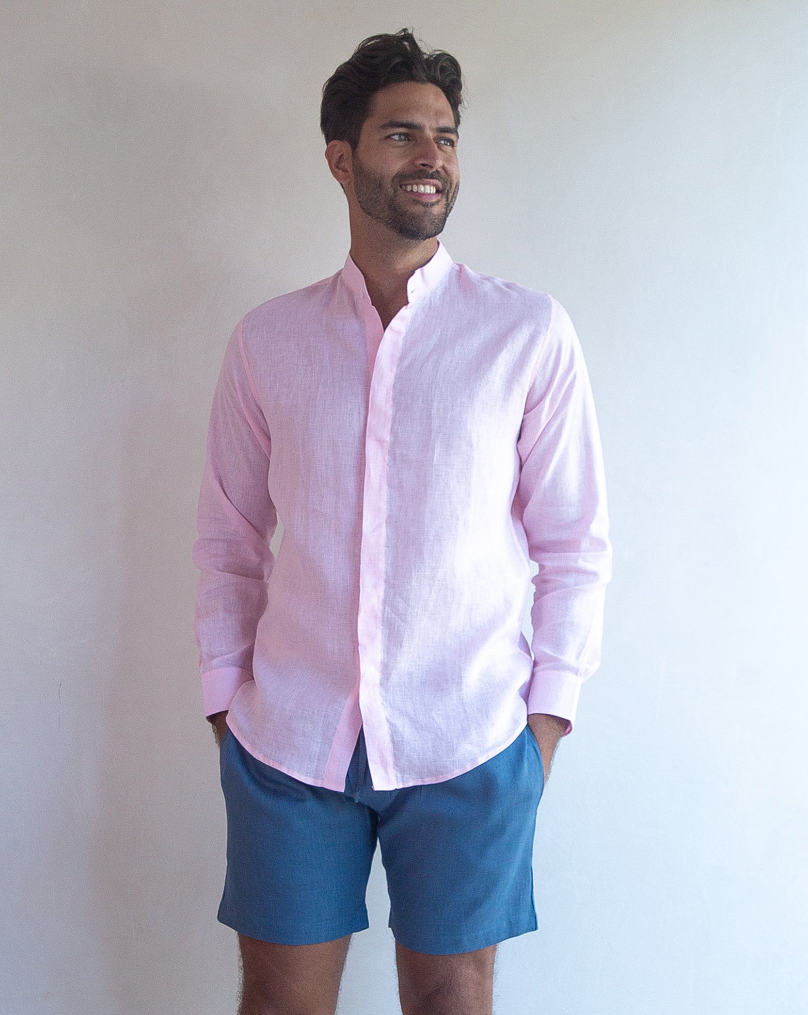 MENORCA Linen Shirt - Pink/Blue/Blue - CRASQI