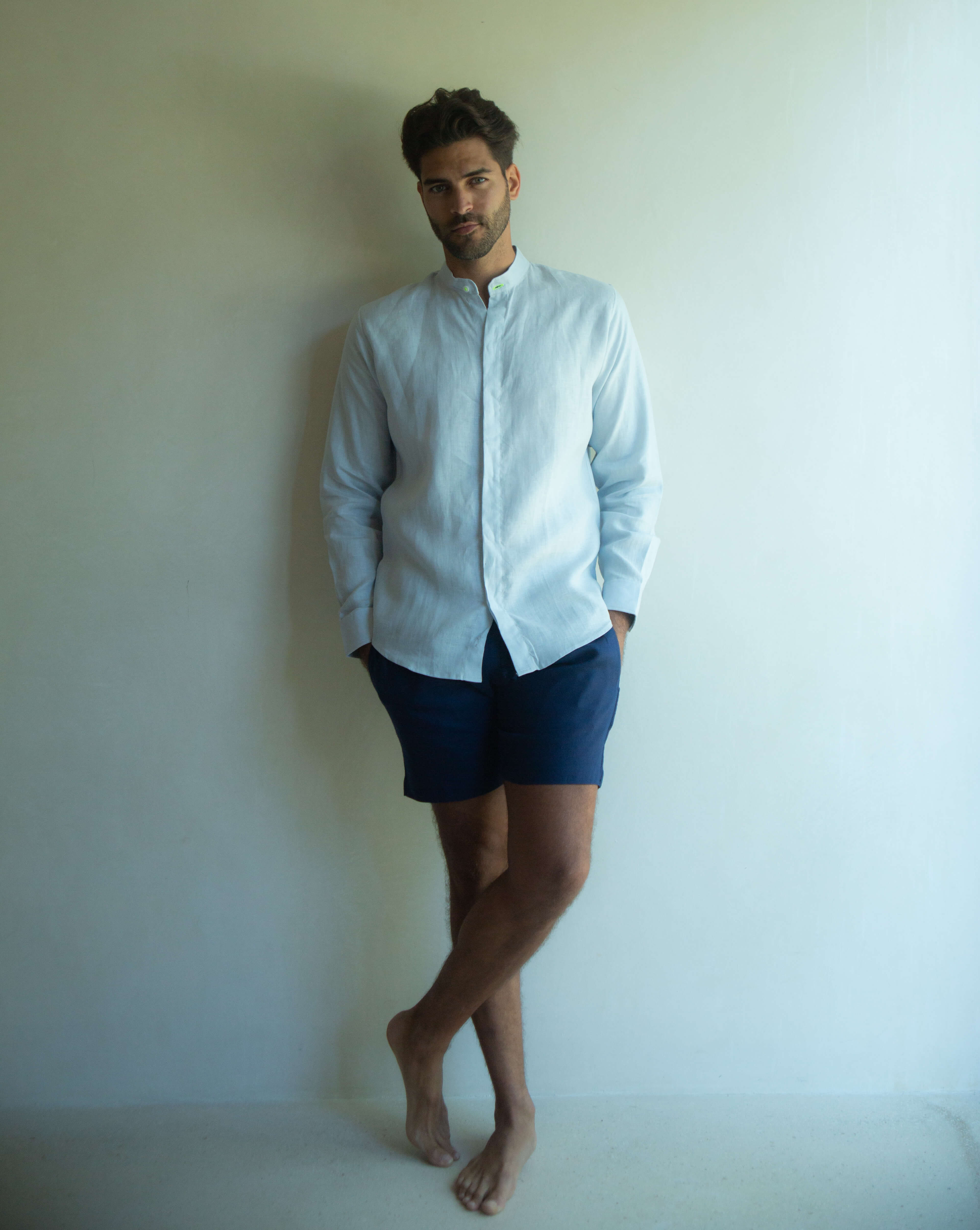 CAPRI Linen Bermudas - Navy Blue Jaspe - CRASQI