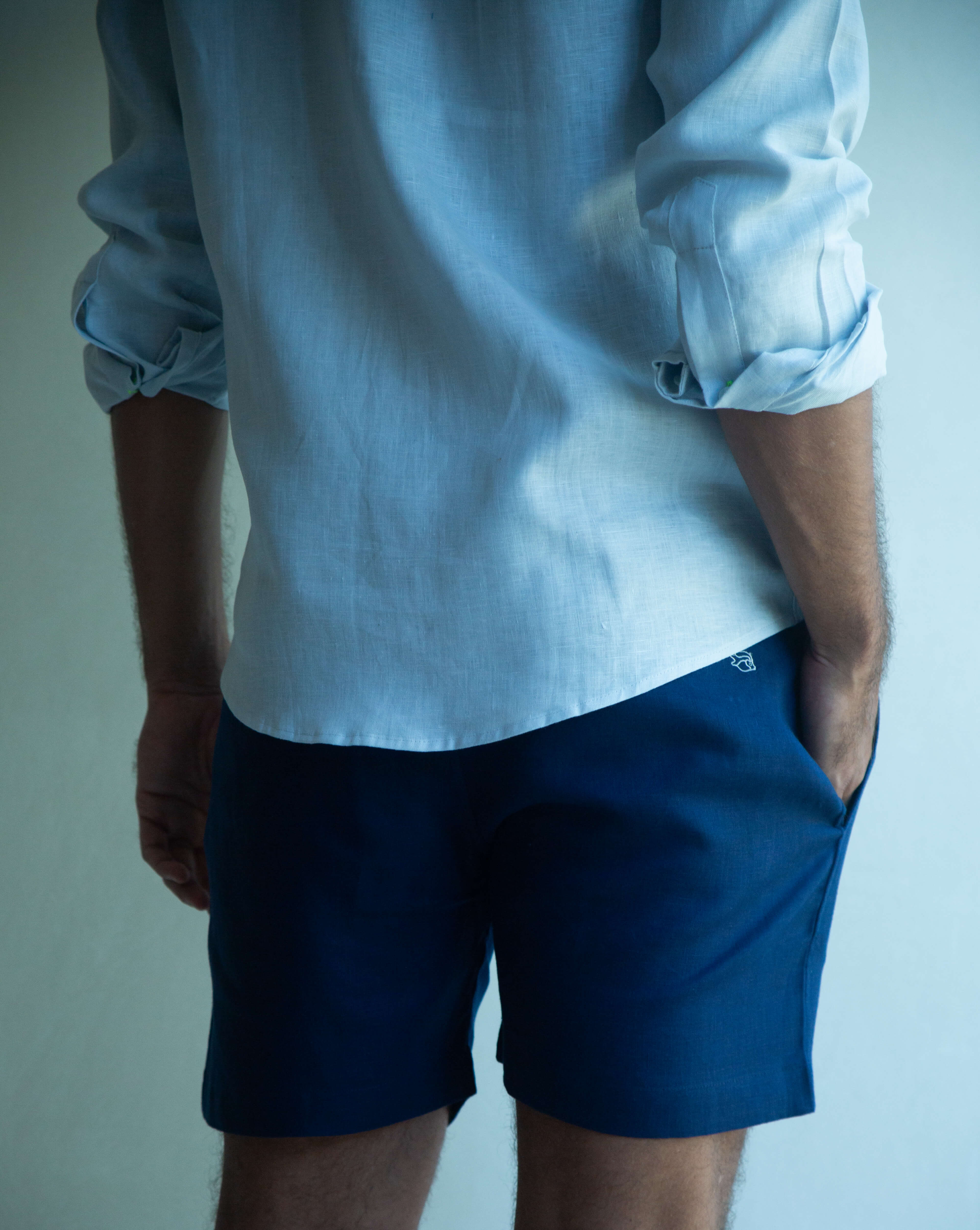 CAPRI Linen Bermudas - Navy Blue Jaspe - CRASQI