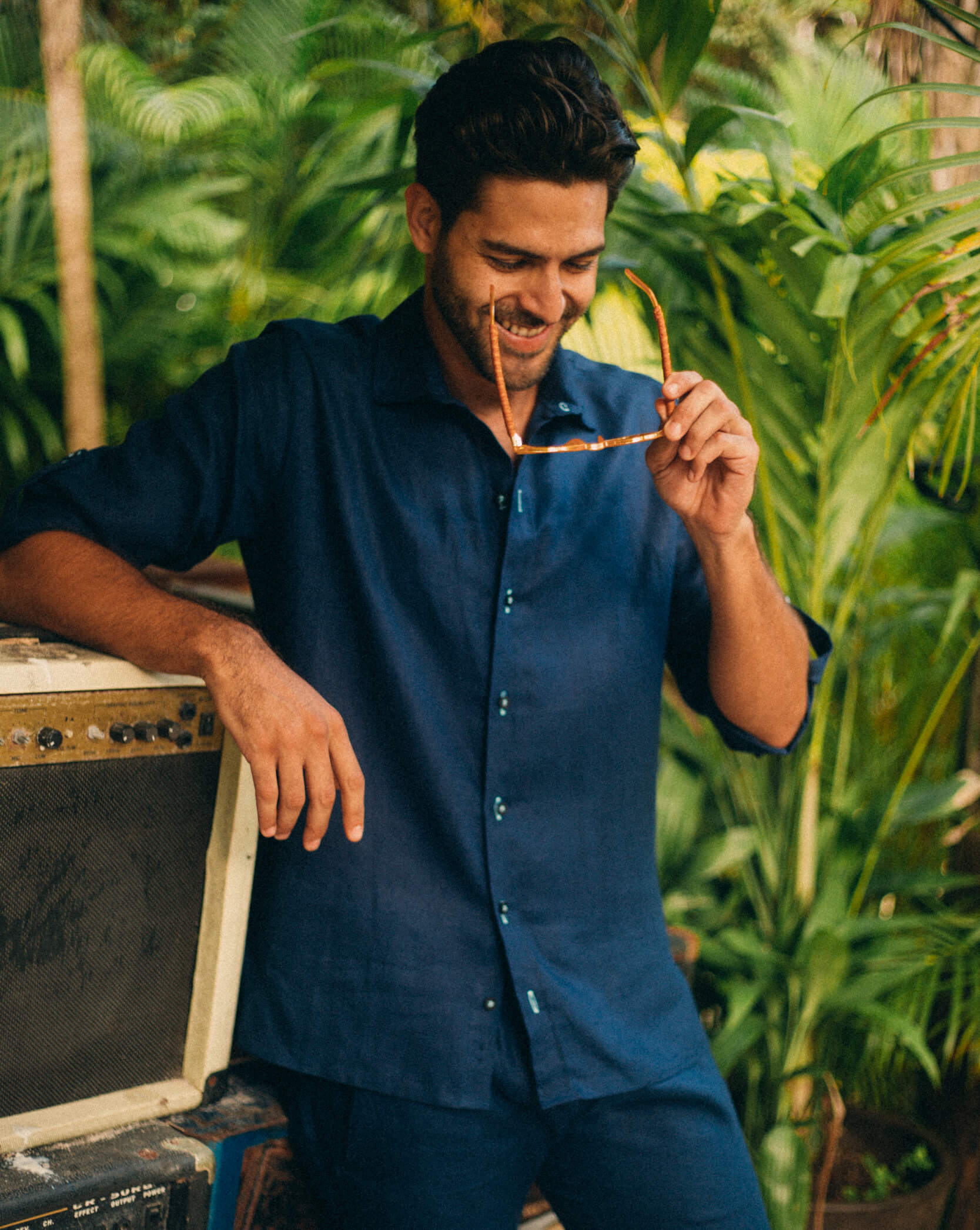 MALLORCA Linen Shirt - Navy Blue/Red - CRASQI