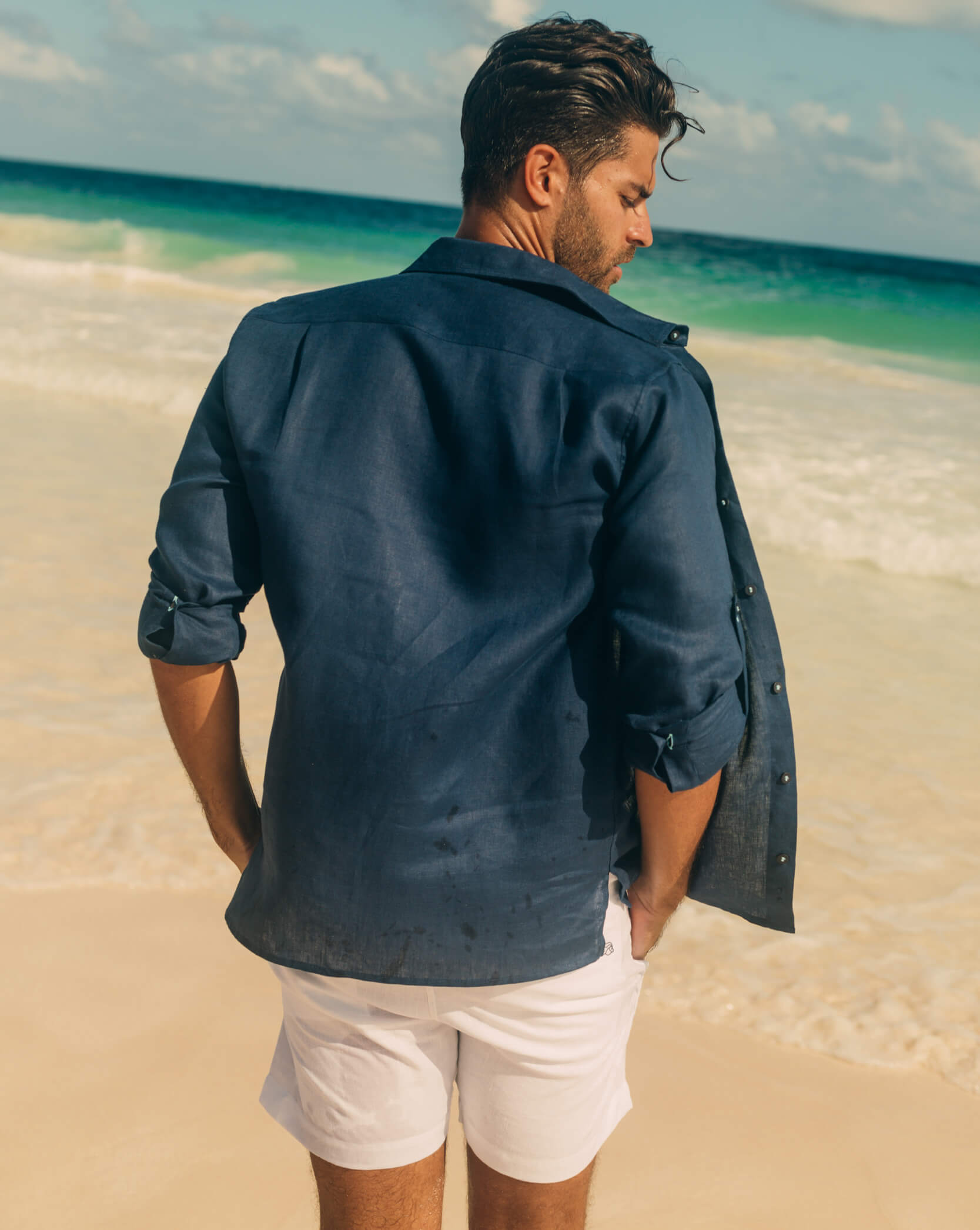 MALLORCA Linen Shirt - Navy Blue/Red - CRASQI