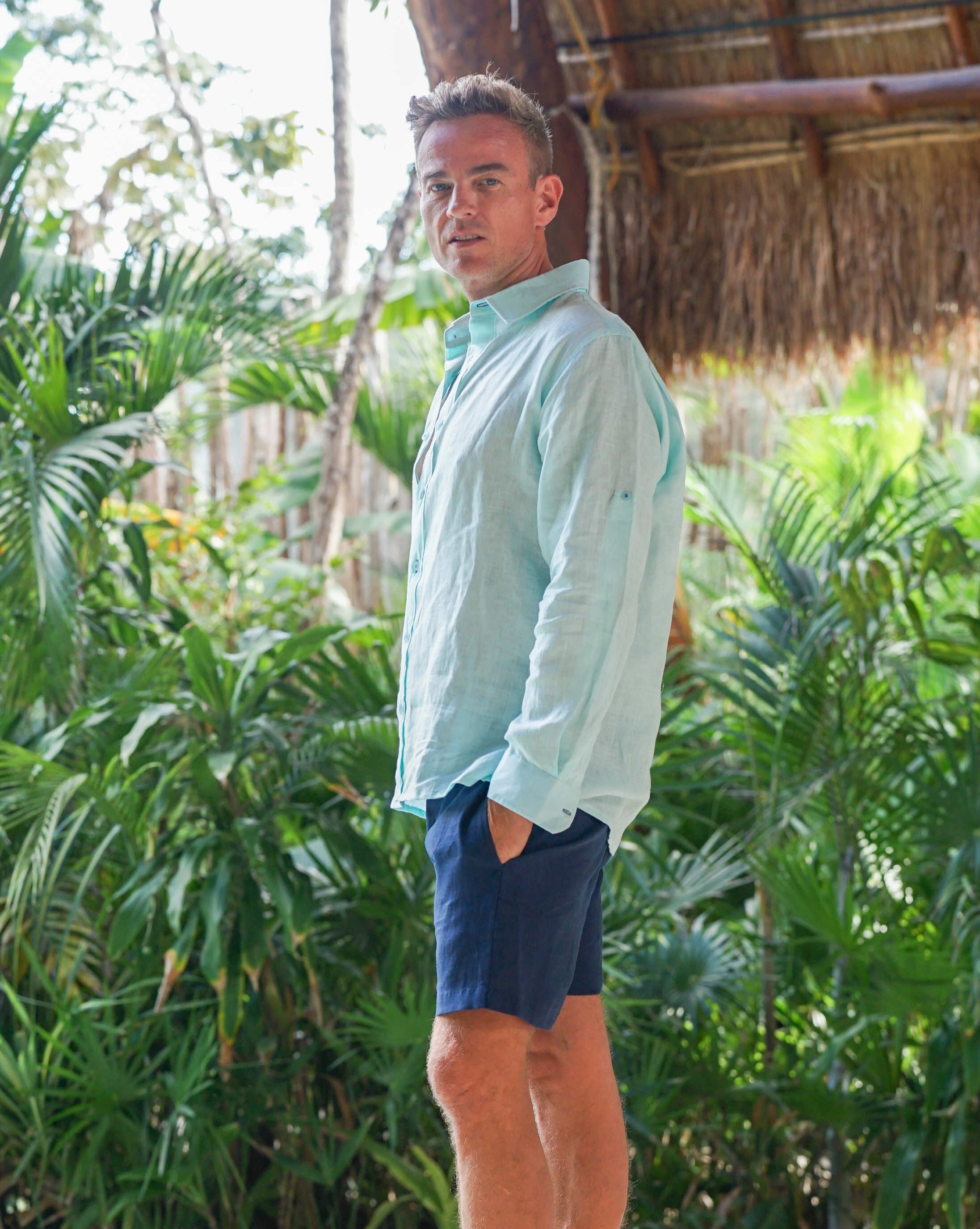 CAPRI Linen Bermudas - Navy Blue Jaspe - CRASQI