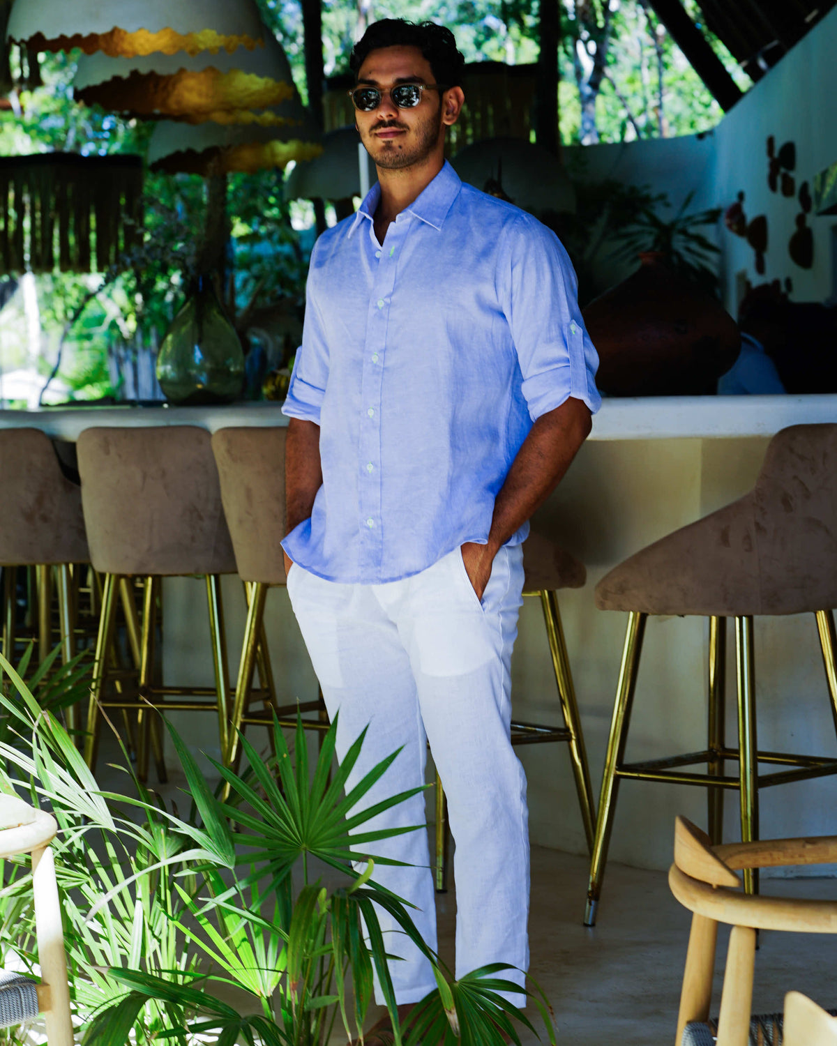 MALLORCA Linen Shirt - Azulito/Neon Yellow - CRASQI
