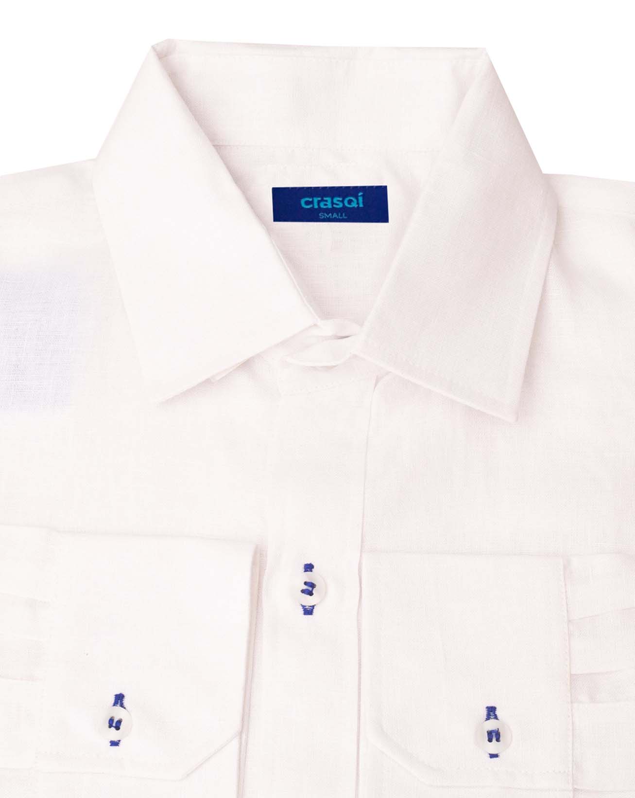MARBELLA Linen Shirt - White/Royal Blue - CRASQI