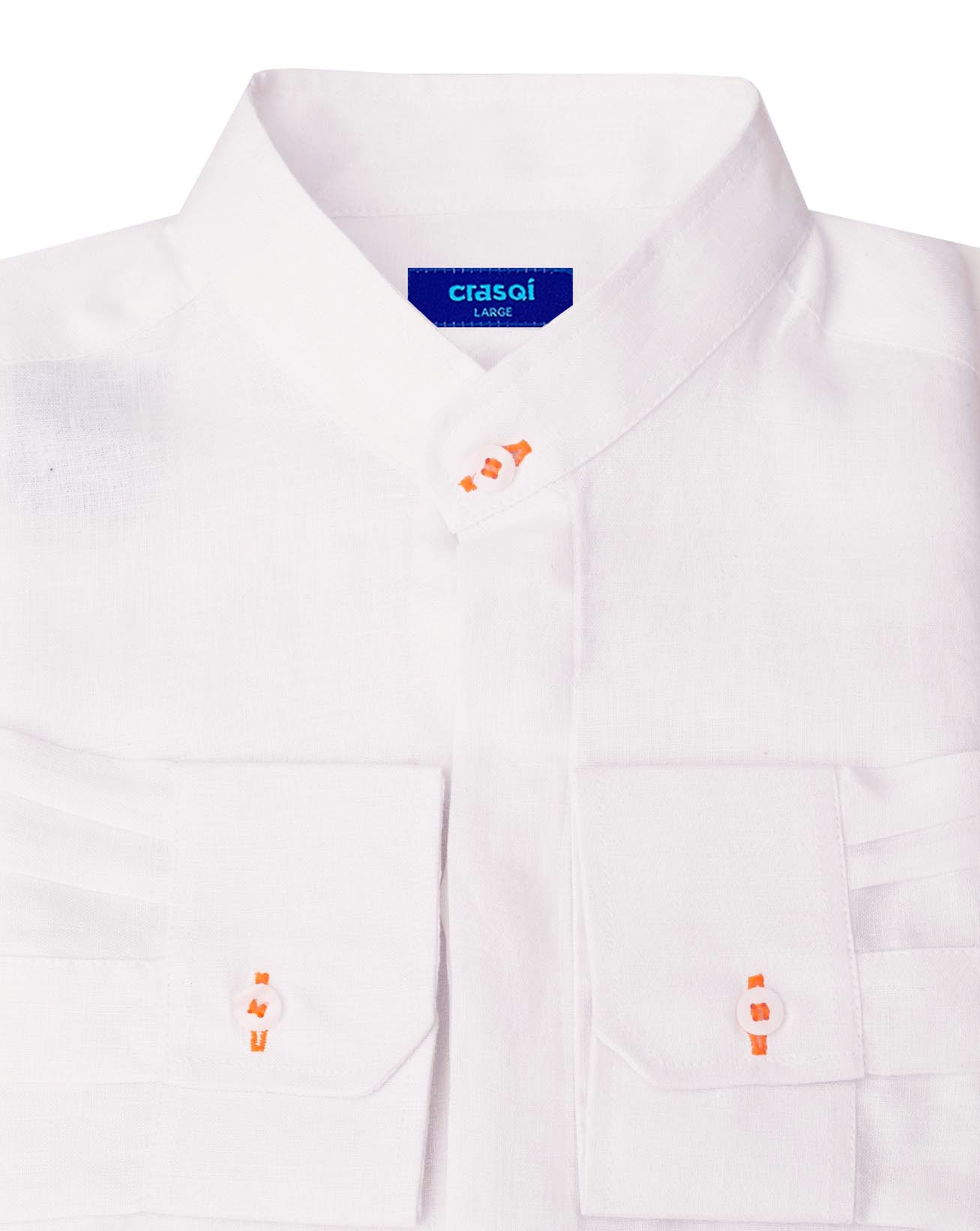 MENORCA Linen Shirt - White/Neon Orange - CRASQI