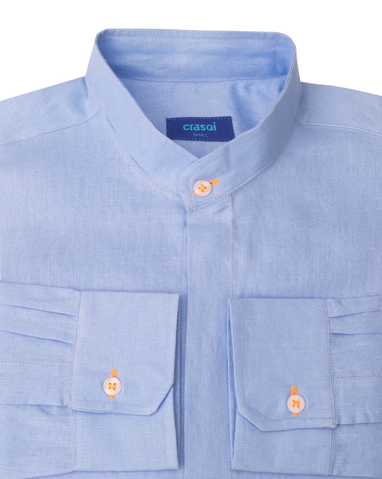 MENORCA Linen Shirt - Blue Sky/Neon Orange - CRASQI