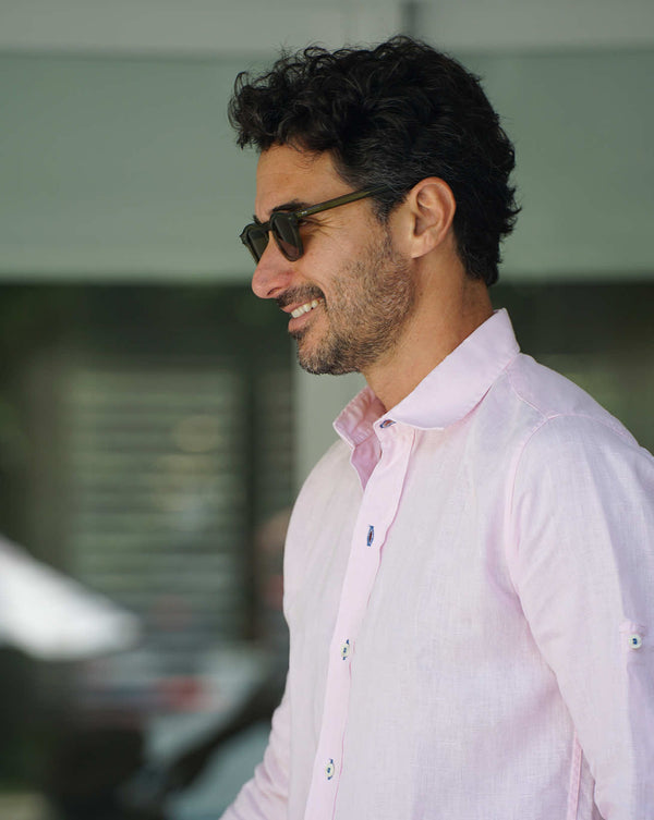 MALLORCA Linen Shirt - Light Pink/Blue - CRASQI