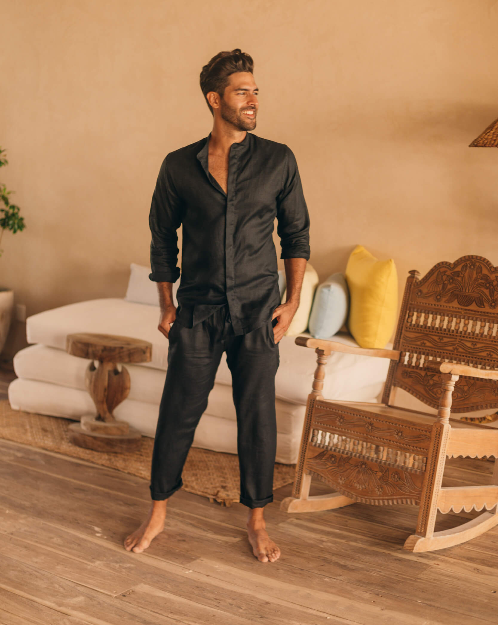 MENORCA Linen Shirt - Black/Black - CRASQI