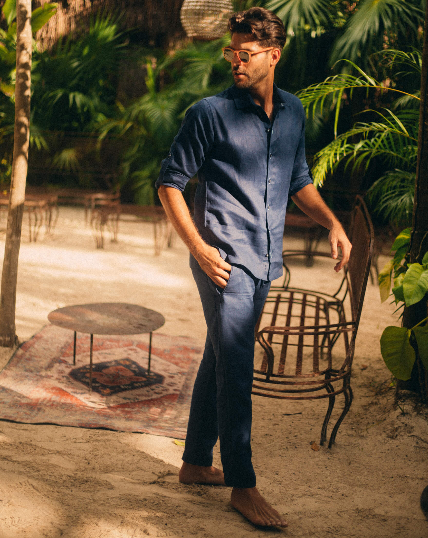 MALLORCA Linen Shirt - Navy Blue/Red - CRASQI