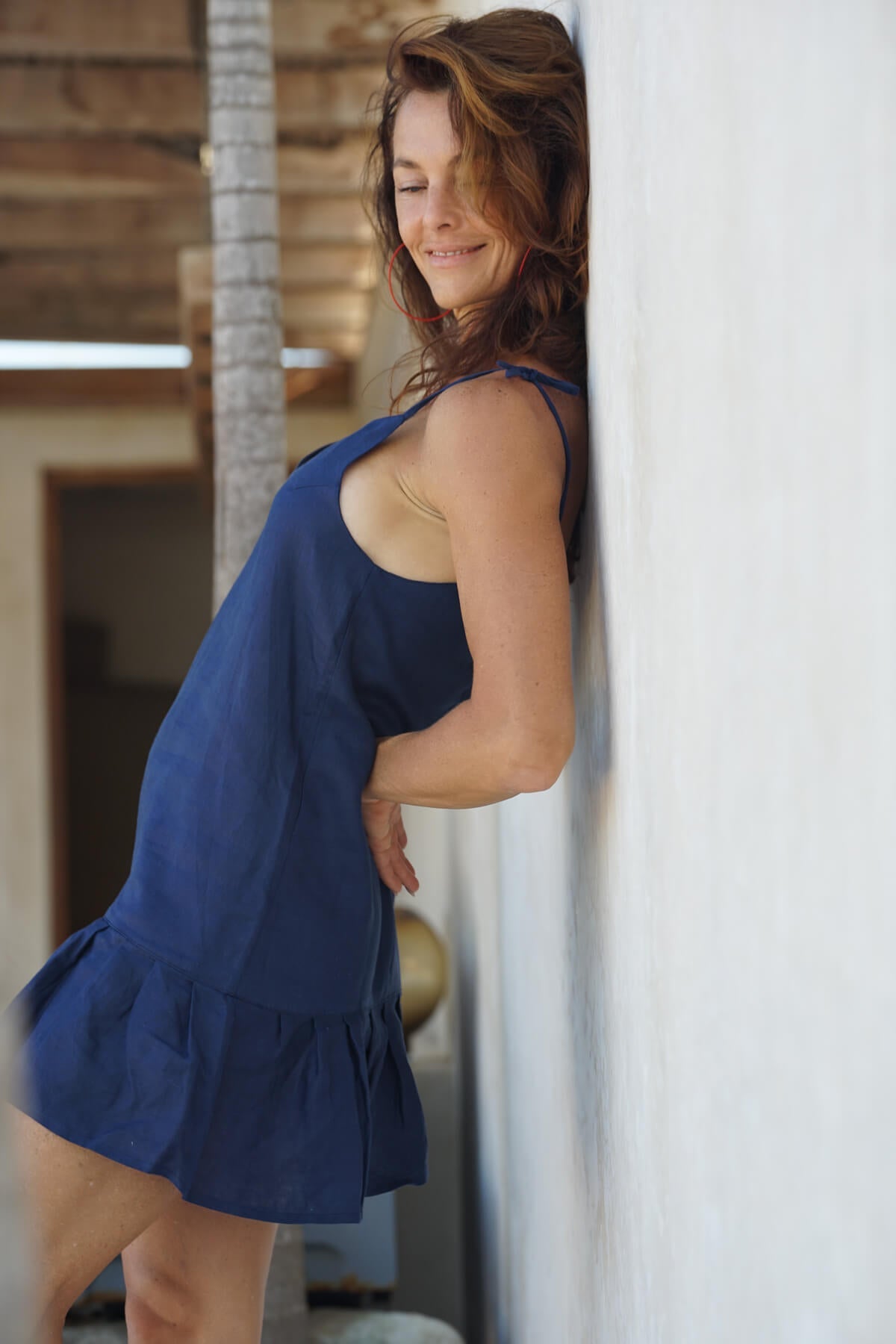 BORA-BORA Linen Dress - Navy Blue - CRASQI