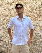 MARBELLA Linen Shirt - White/Royal Blue - CRASQI