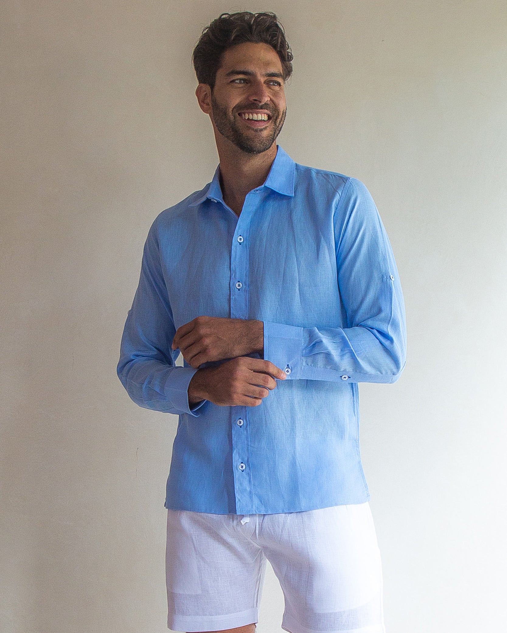 MALLORCA Linen Shirt - Blue Sky/Royal Blue - CRASQI
