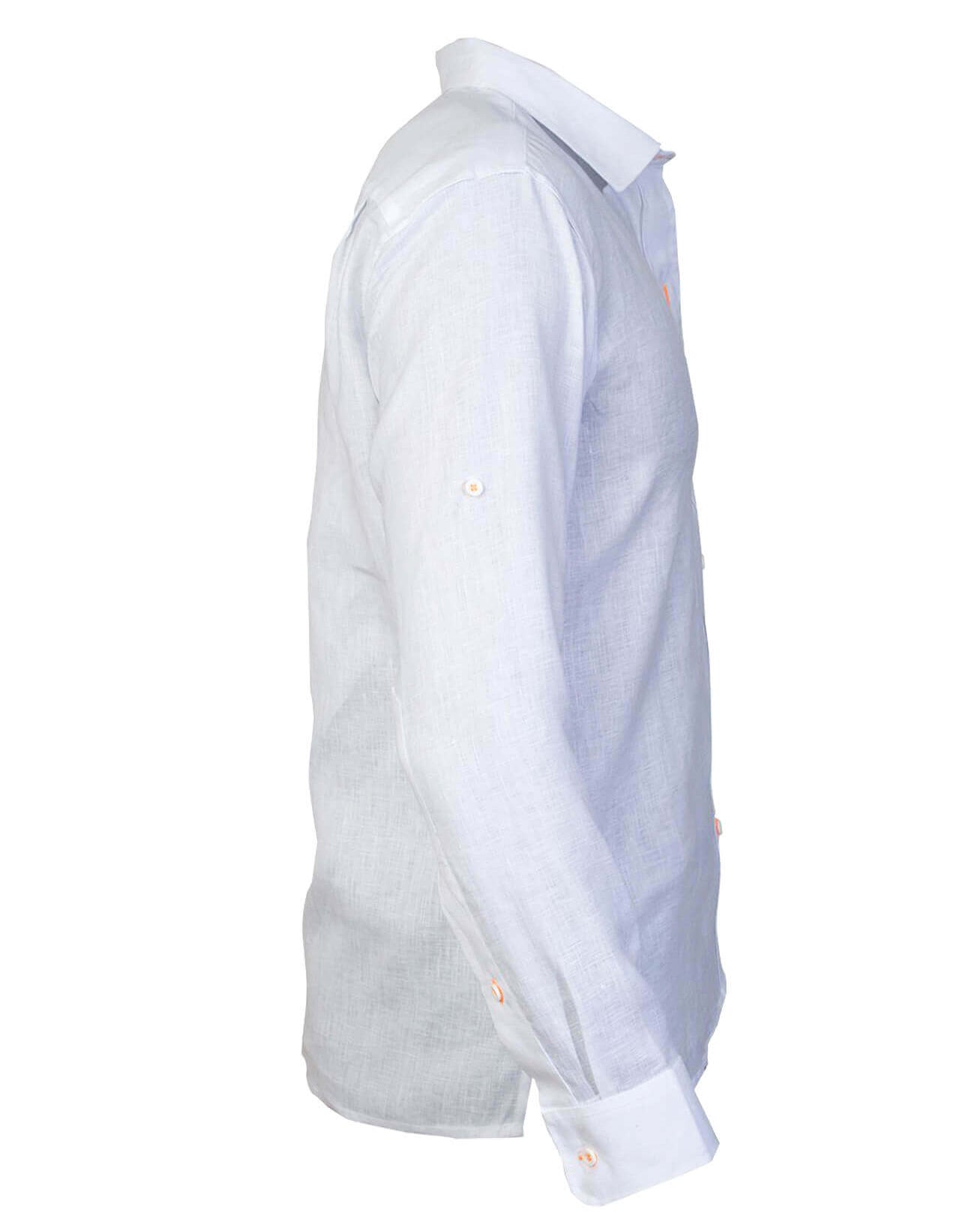 MALLORCA Linen Shirt - White/Neon Orange - CRASQI