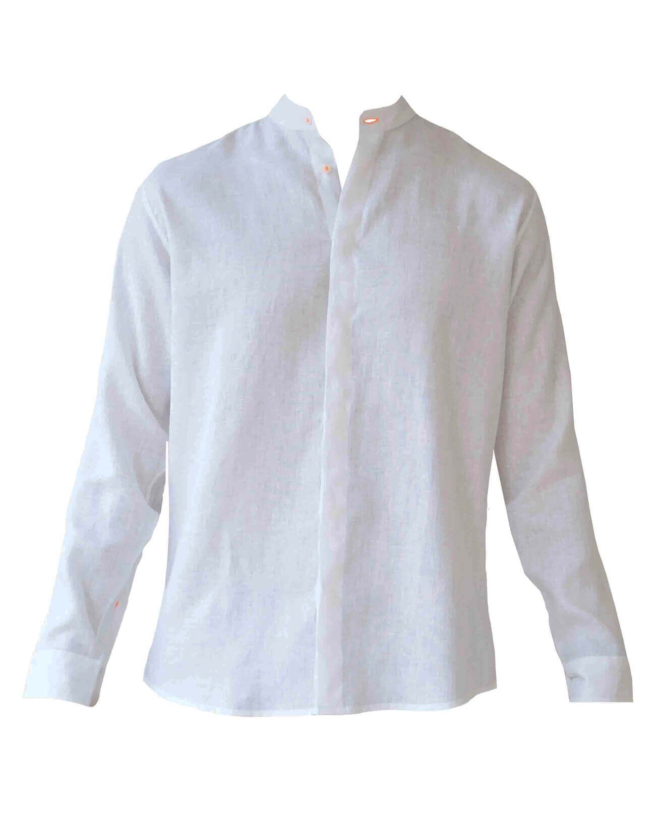 MENORCA Linen Shirt - White/Neon Orange - CRASQI