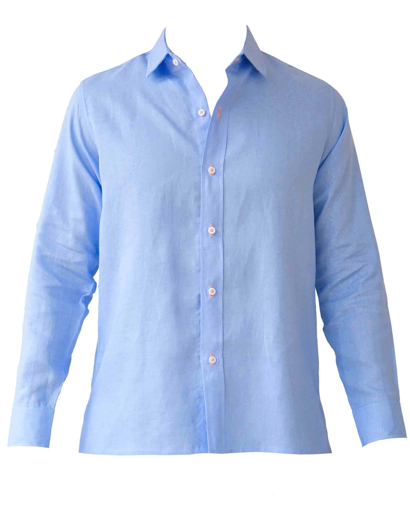 MALLORCA Linen Shirt - Blue Sky/Neon Orange - CRASQI