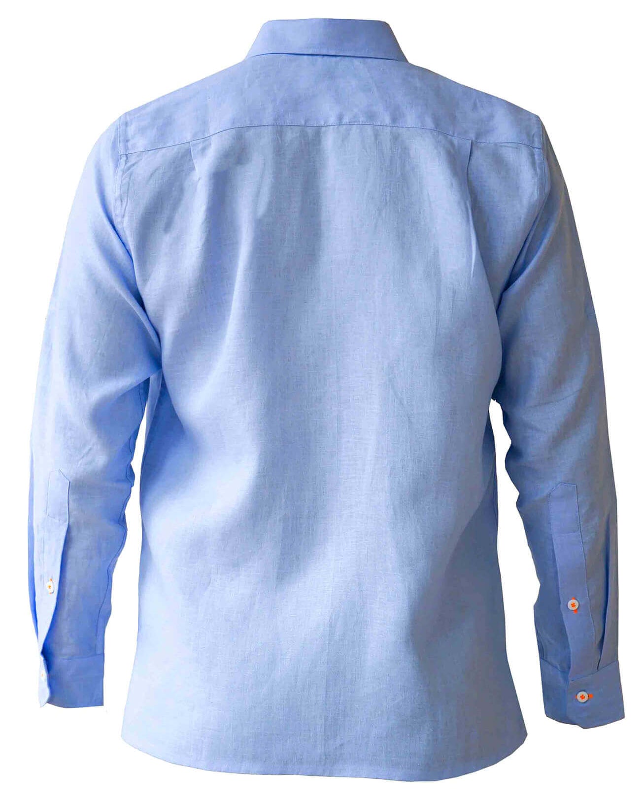 MALLORCA Linen Shirt - Blue Sky/Neon Orange - CRASQI