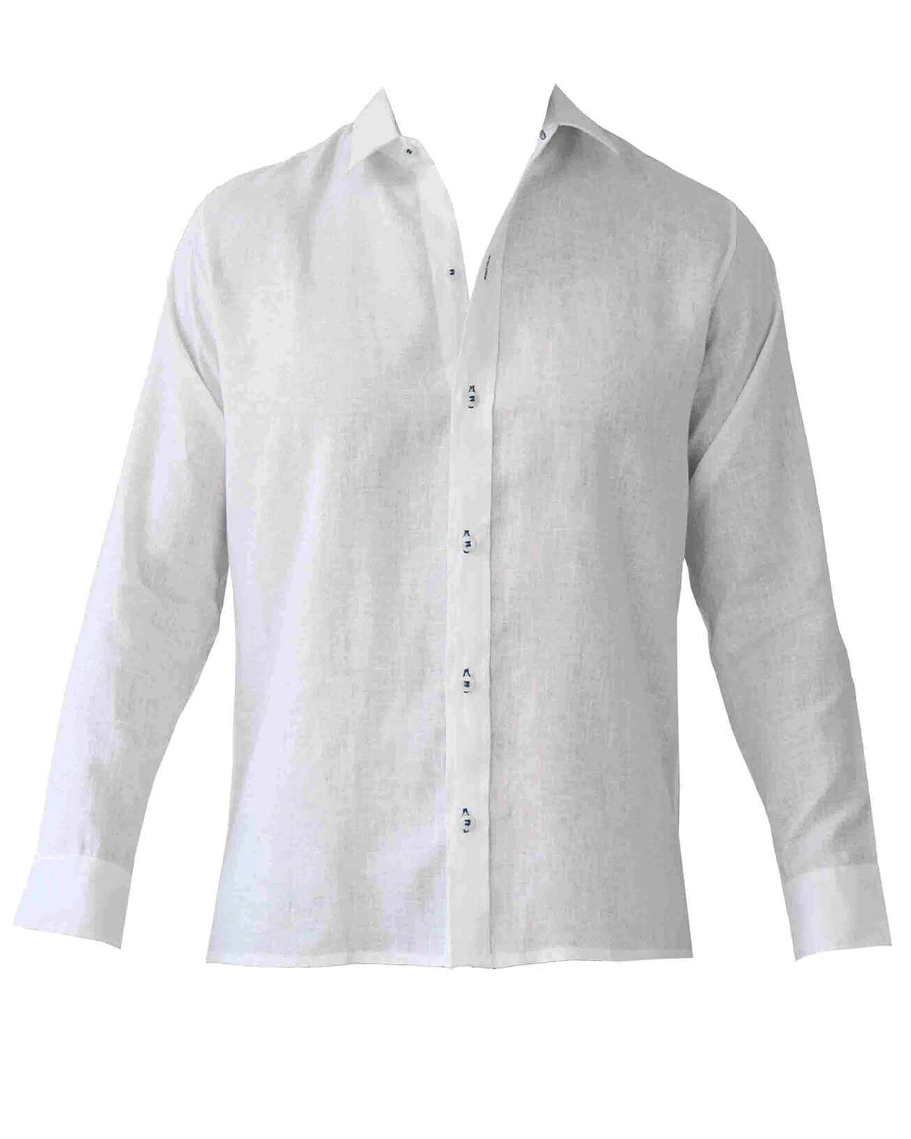 MALLORCA Linen Shirt - White/Royal Blue - CRASQI