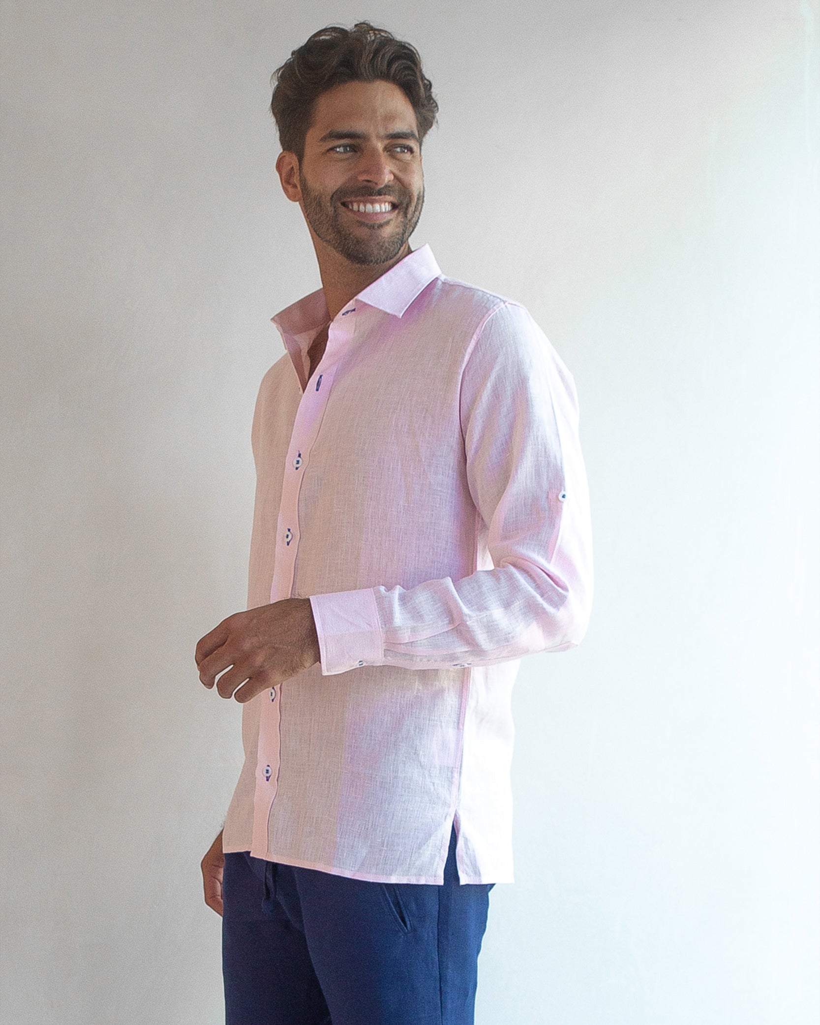 MALLORCA Linen Shirt - Light Pink/Blue - CRASQI