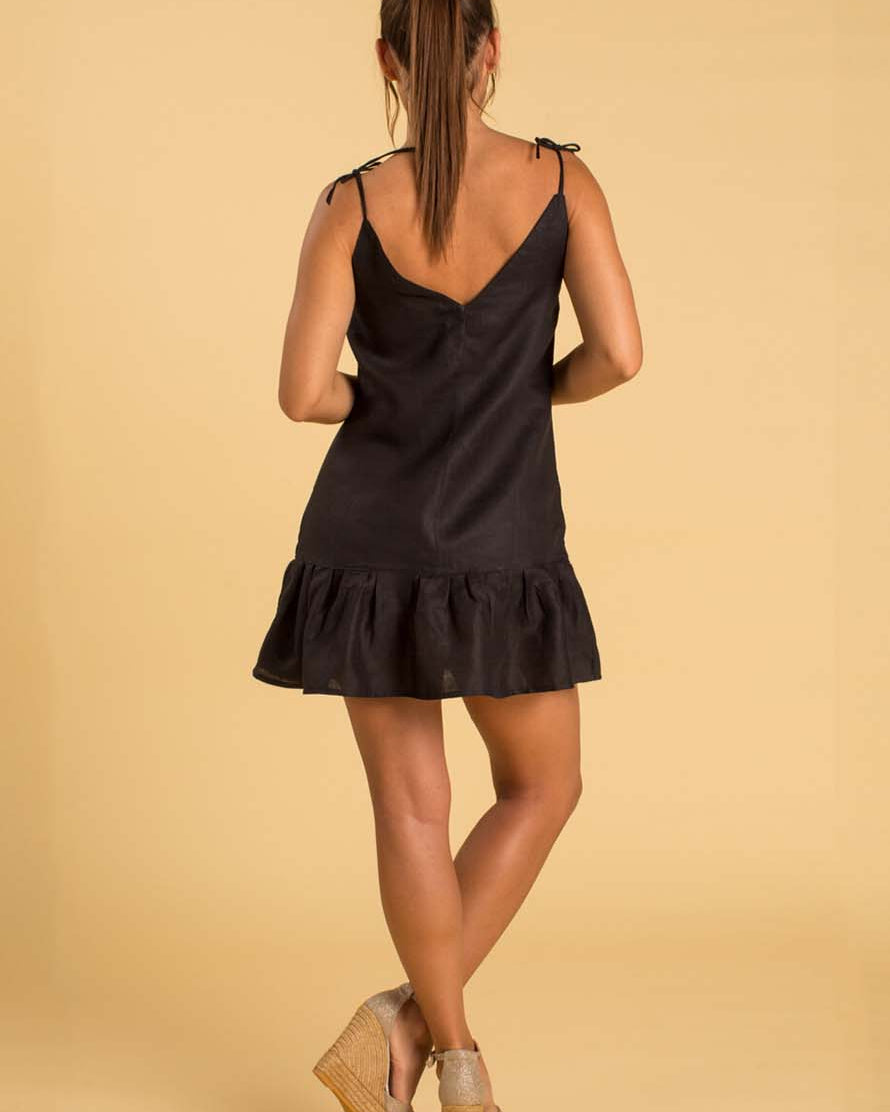 BORA-BORA Linen Dress - Black - CRASQI