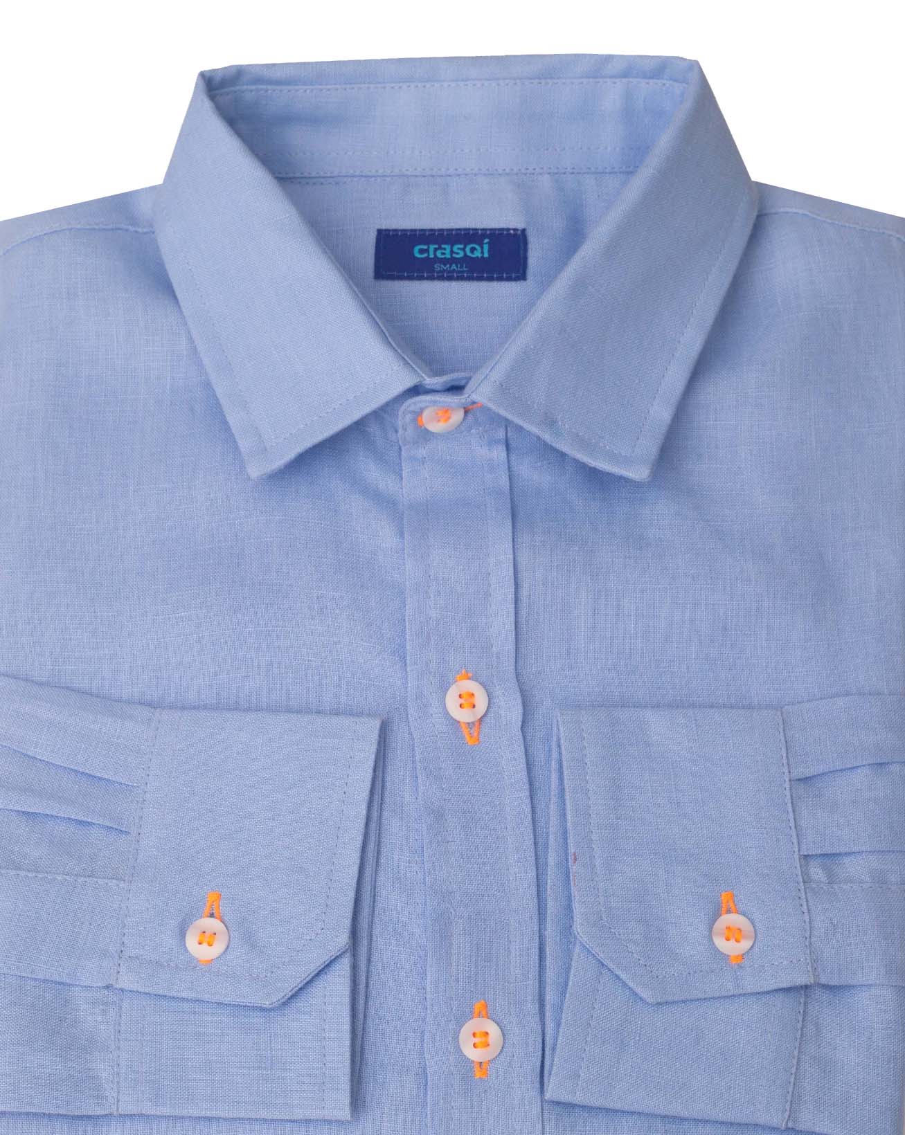 MALLORCA Linen Shirt - Blue Sky/Neon Orange - CRASQI
