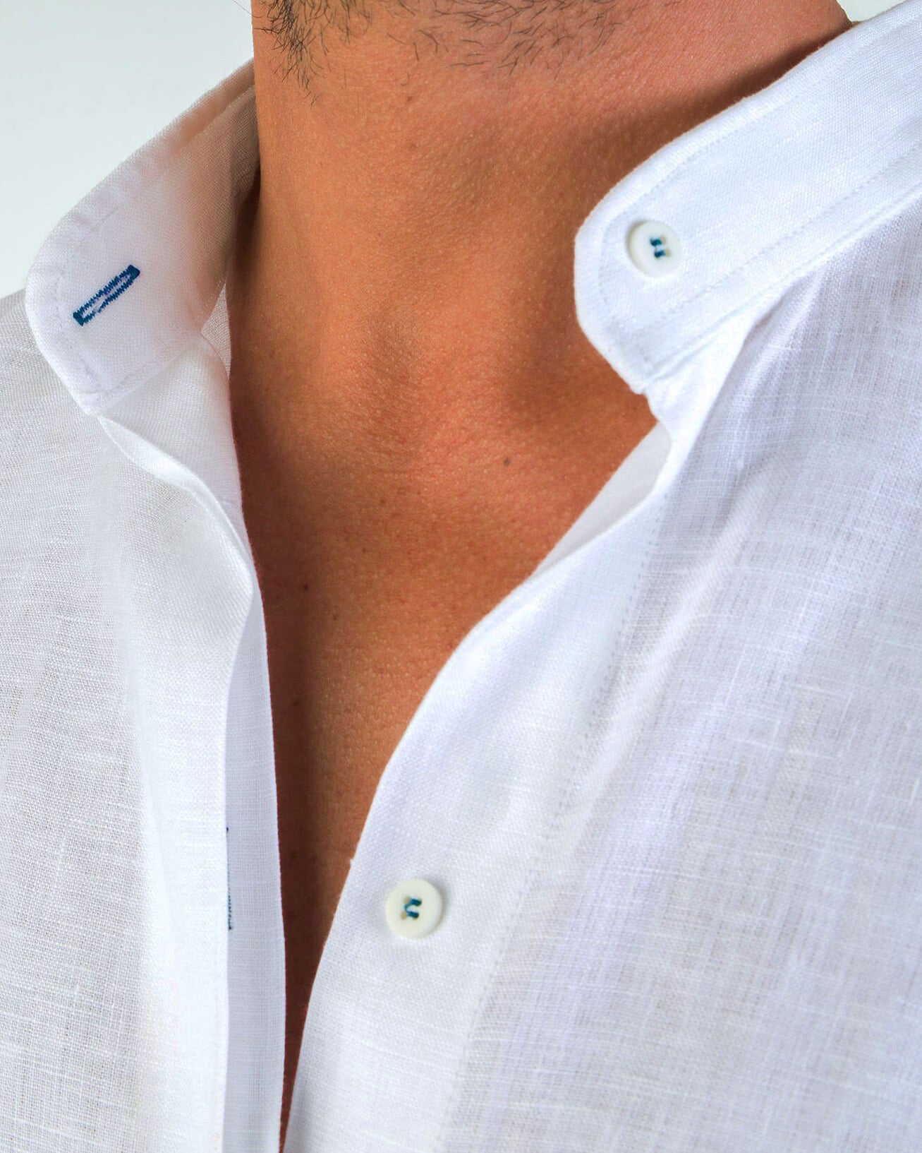MENORCA Linen Shirt - White/Royal Blue - CRASQI